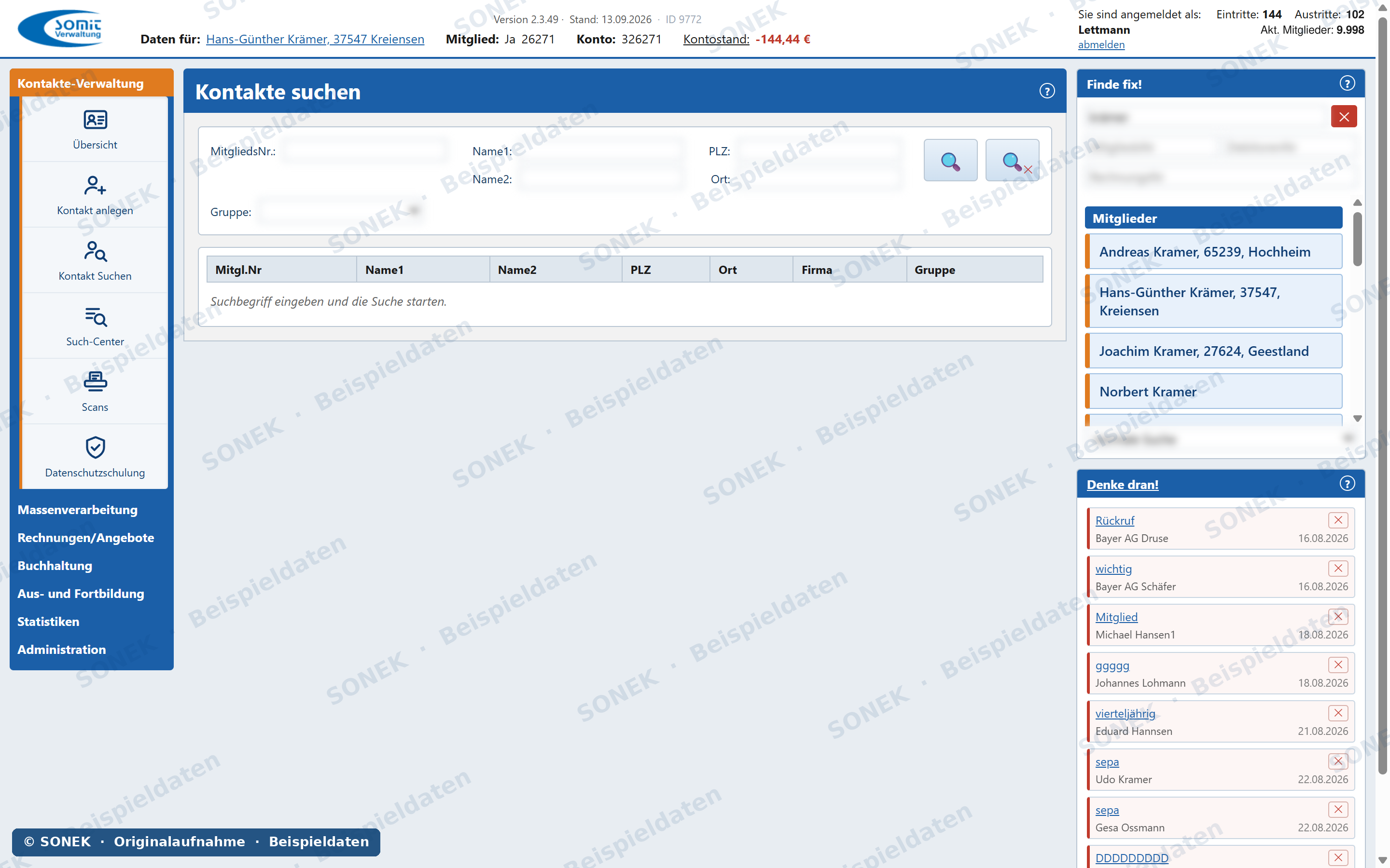 Sonek-Verwaltungssoftware – Kontakte suchen