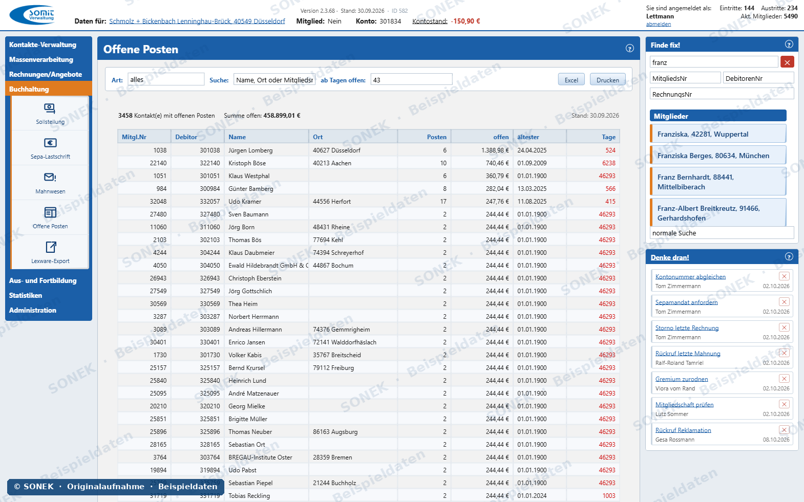 Sonek-Verwaltungssoftware – Offene Posten