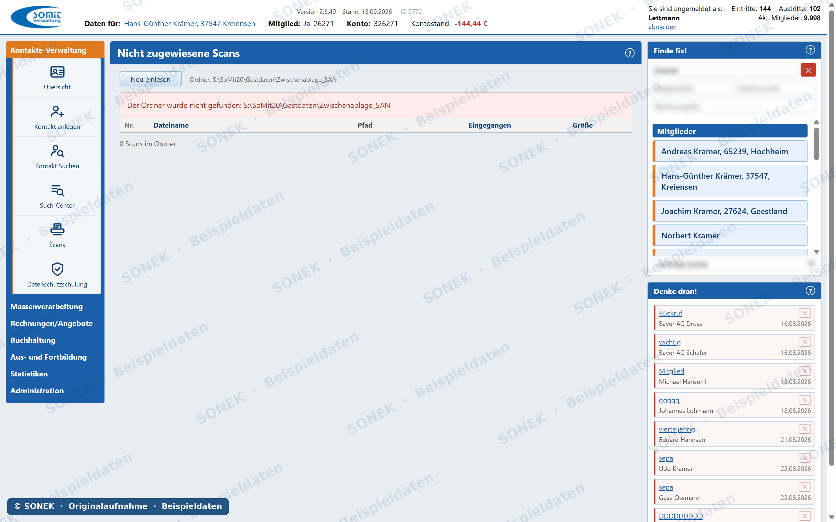 Sonek-Verwaltungssoftware – Scans und Schriftverkehr
